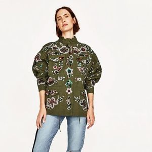 Zara sequins green military jacket